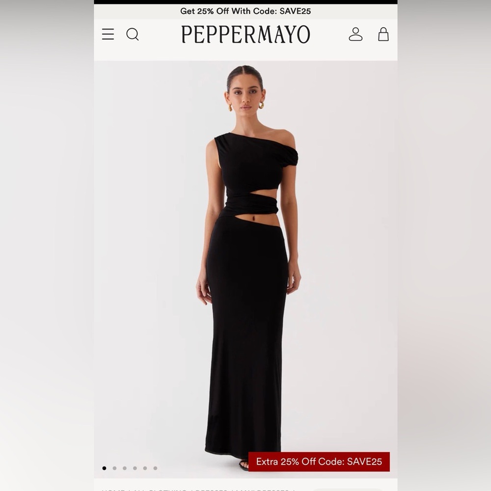 Peppermayo Black One-Shoulder Maxi Dress